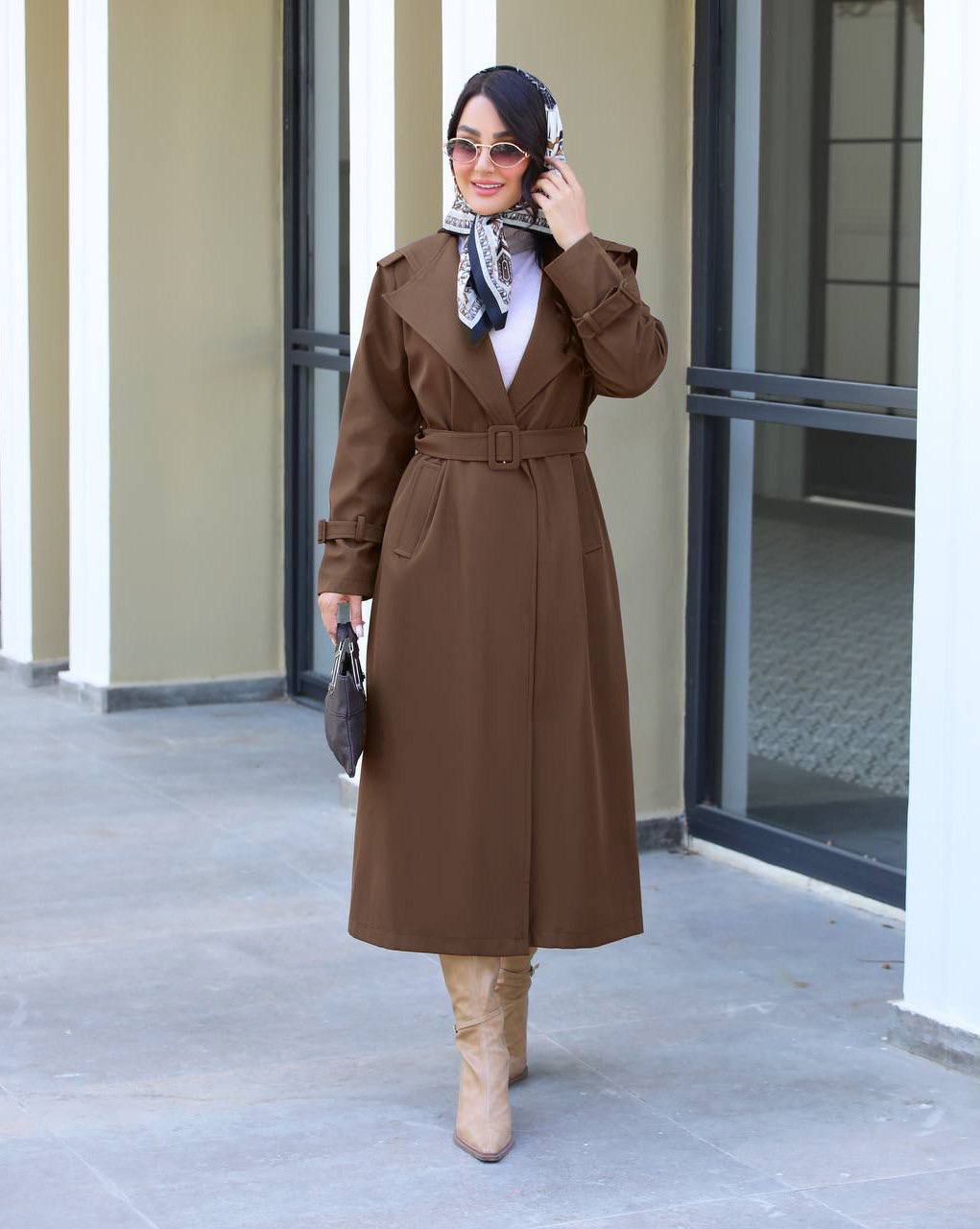 بارانی بلند زنانه پارچه سانتانا کلاهدار